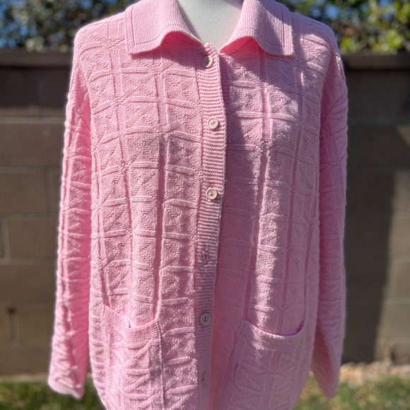 Vintage Billie Jo M Crochet Sweet Pink Long Sleeve Knit Cardigan Sweater USA - Picture 9 of 10